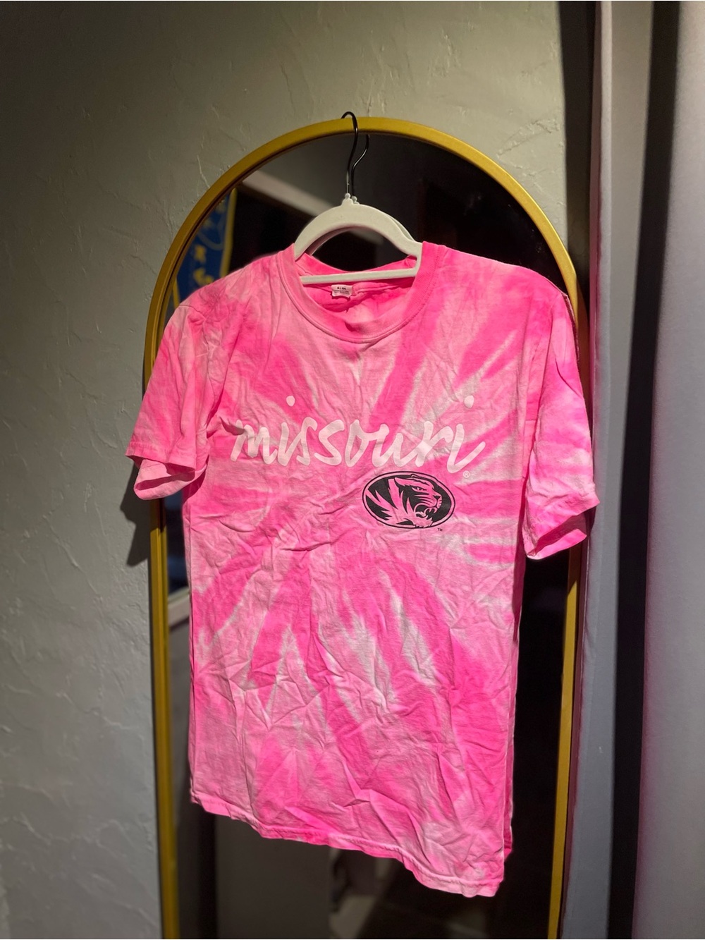 Mizzou Hanes Pink Tie-Dye Crewneck Tee